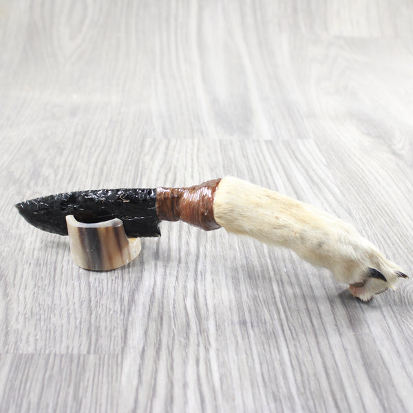 Coyote Foot Handle Obsidian Blade Ornamental Knife #1059  Mountain Man Knife