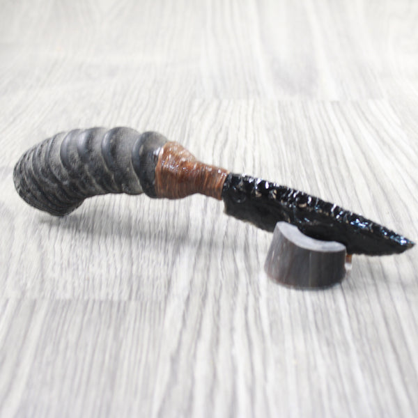 Springbok Horn Handle Handle Obsidian Blade Ornamental Knife #6150  Mountain Man Knife