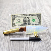 50 Cal Shell Casing Handle Opalite Blade Ornamental Knife #7250     Mountain Man Knife