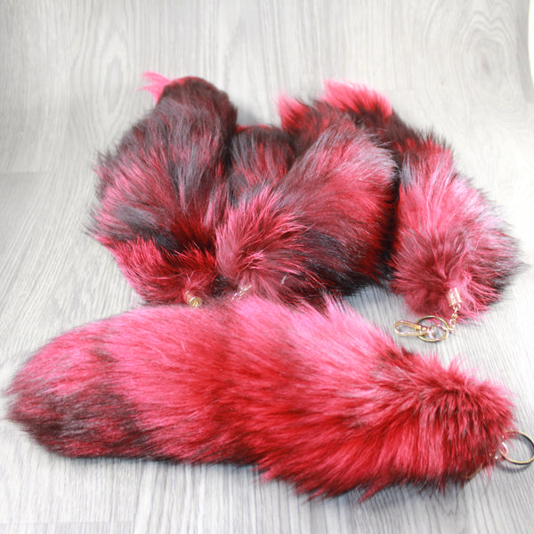 5 Dyed Silver Fox Tail Key rings #2540  Taxidermy Keychain Tassel Bag Tag z