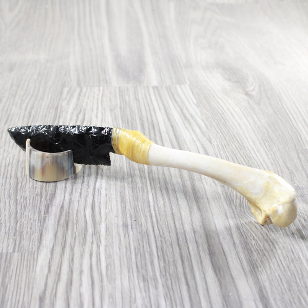 Turkey Bone Handle Obsidian Blade Ornamental Knife #44050  Mountain Man Knife