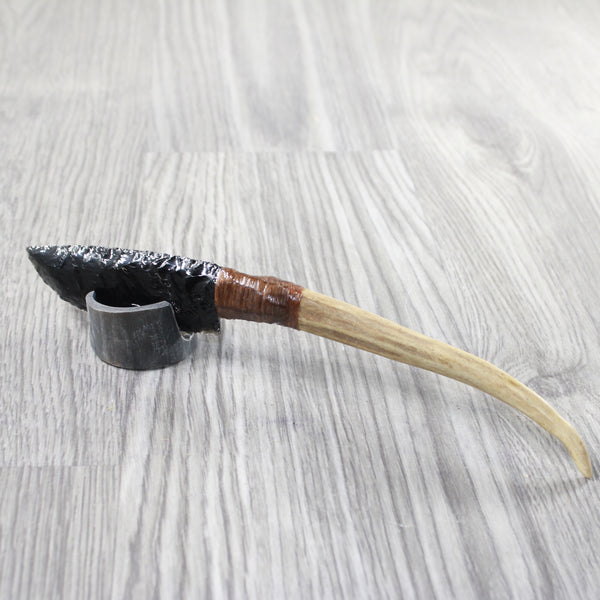 Deer Antler Handle Obsidian Blade Ornamental Knife #8550  Mountain Man Knife
