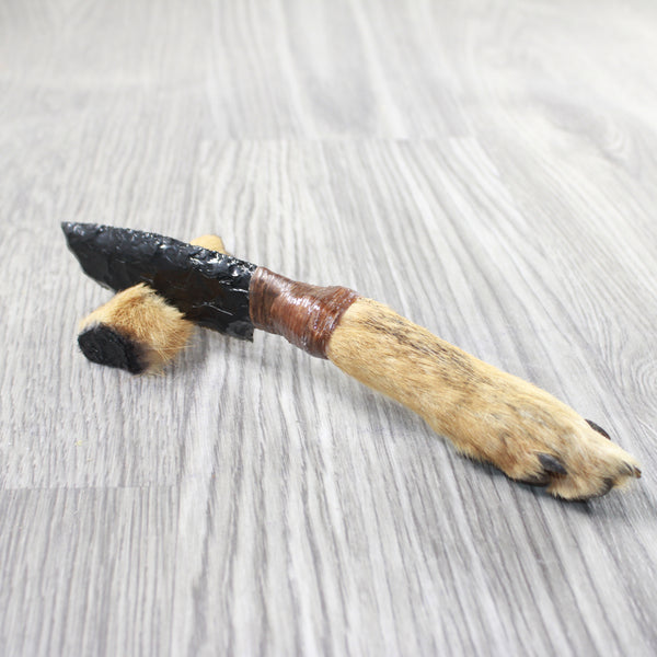 Coyote Foot Handle Obsidian Blade Ornamental Knife #9650  Mountain Man Knife