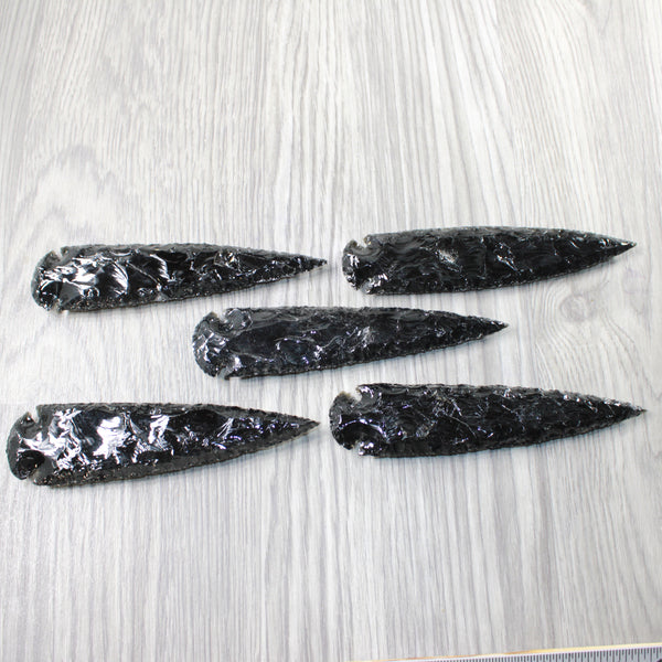 5 Obsidian Ornamental Spearheads  #2750     Arrowhead