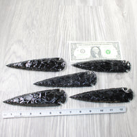5 Obsidian Ornamental Spearheads  #2750     Arrowhead