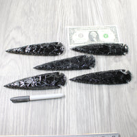 5 Obsidian Ornamental Spearheads  #2750     Arrowhead