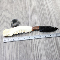 Deer Jaw Handle Obsidian Blade Ornamental Knife #1750  Mountain Man Knife