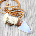 Antler Crown Handle  Opalite Blade Knife Necklace  #6850  Mountain Man Necklace