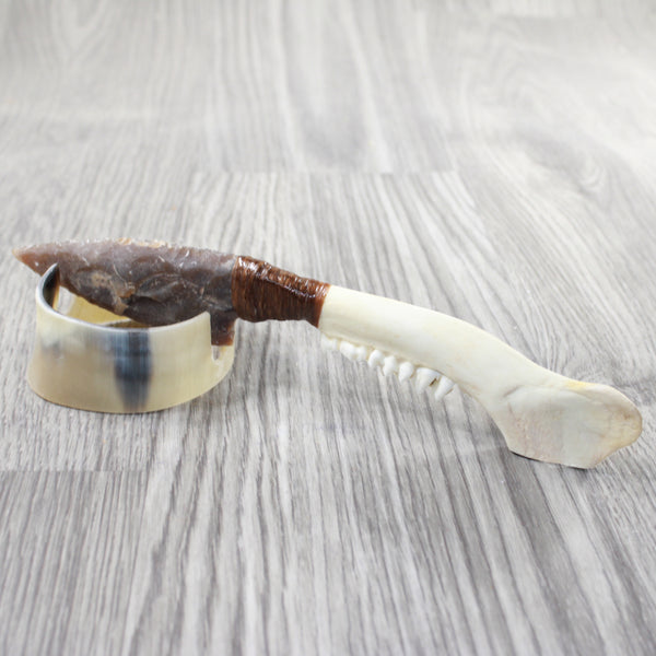 Deer Jaw Handle Stone Blade Ornamental Knife #8950    Mountain Man Knife