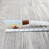 Selenite Spiral Handle Opalite Blade Ornamental Knife #0950     Mountain Man Knife