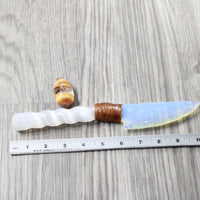 Selenite Spiral Handle Opalite Blade Ornamental Knife #0950     Mountain Man Knife