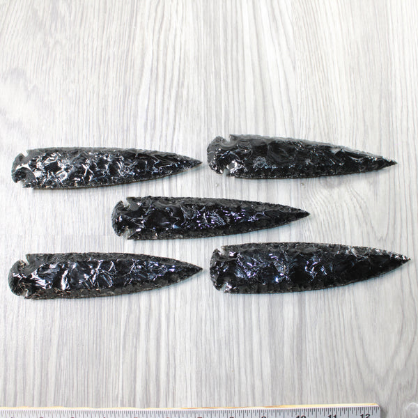 5 Obsidian Ornamental Spearheads  #1950     Arrowhead