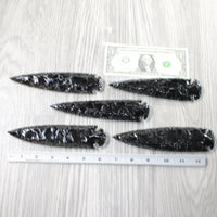 5 Obsidian Ornamental Spearheads  #1950     Arrowhead