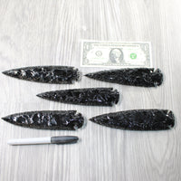 5 Obsidian Ornamental Spearheads  #1950     Arrowhead