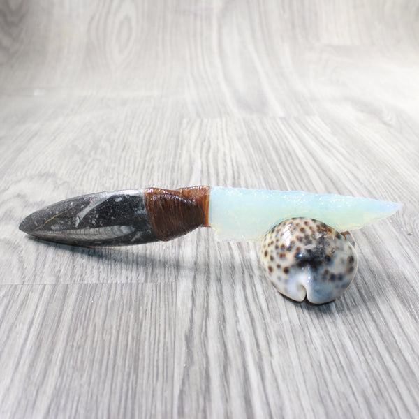 Orthoceras Fossil Handle Opalite Blade Ornamental Knife #0950     Mountain Man Knife
