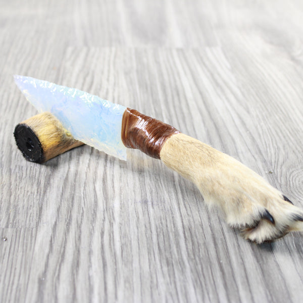 Coyote Foot Handle Opalite Blade Ornamental Knife #9050     Mountain Man Knife
