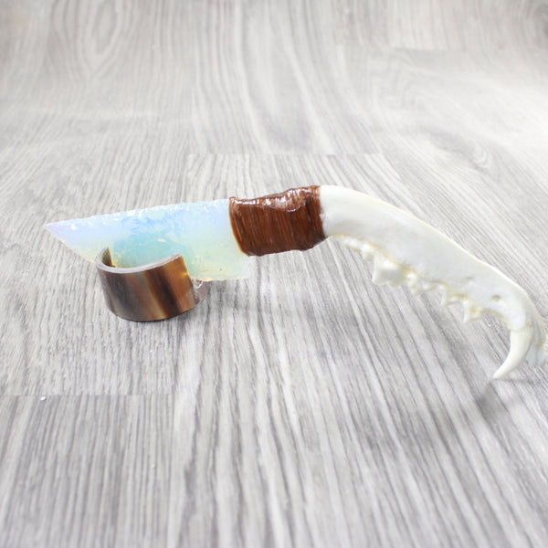 Coyote Jaw Handle Opalite Blade Ornamental Knife #6150     Mountain Man Knife