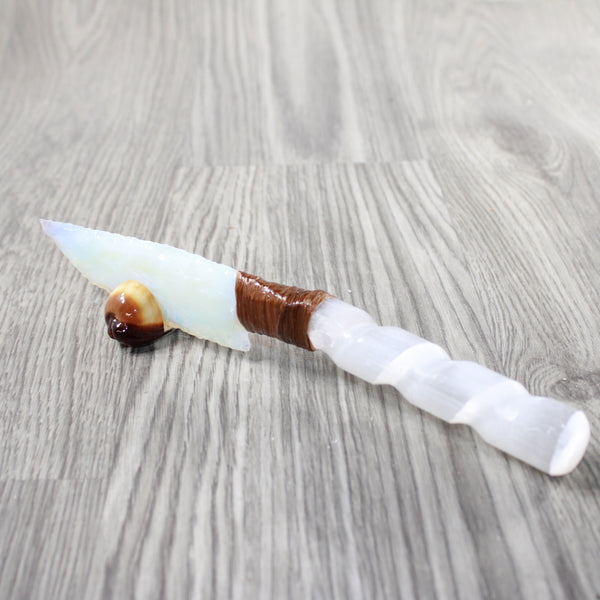 Selenite Spiral Handle Opalite Blade Ornamental Knife #044-1 Mountain Man Knife