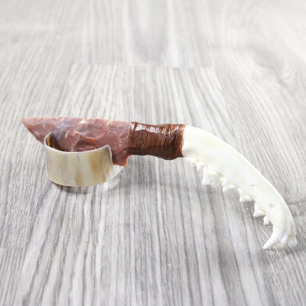 Coyote Jaw Handle Stone Blade Ornamental Knife #0250    Mountain Man Knife