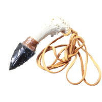 Antler Crown Handle  Obsidian Blade Knife Necklace  #6250  Mountain Man Necklace