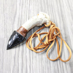 Antler Crown Handle  Obsidian Blade Knife Necklace  #6250  Mountain Man Necklace