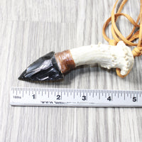 Antler Crown Handle  Obsidian Blade Knife Necklace  #6250  Mountain Man Necklace