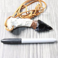 Antler Crown Handle  Obsidian Blade Knife Necklace  #6250  Mountain Man Necklace