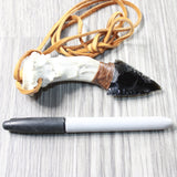 Antler Crown Handle  Obsidian Blade Knife Necklace  #6250  Mountain Man Necklace