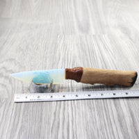 Hair-on Deer Bone Handle Opalite Blade Ornamental Knife #7350     Mountain Man Knife