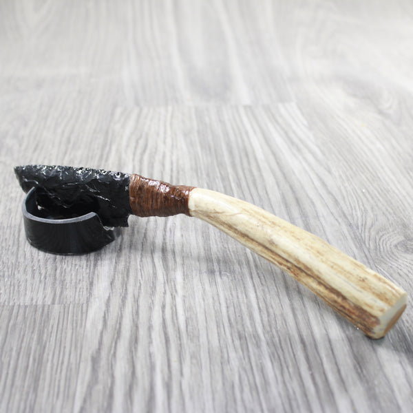 Moose Antler Handle Obsidian Blade Ornamental Knife #9750  Mountain Man Knife