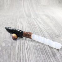 Selenite Spiral Handle Obsidian Blade Ornamental Knife #0750  Mountain Man Knife