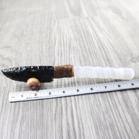 Selenite Spiral Handle Obsidian Blade Ornamental Knife #0750  Mountain Man Knife