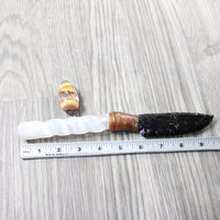 Selenite Spiral Handle Obsidian Blade Ornamental Knife #0750  Mountain Man Knife