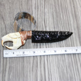 Muskrat Skull Handle Obsidian  Blade Ornamental Knife # 08869