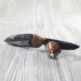 Orthoceras Fossil Handle Obsidian Blade Ornamental Knife #0150  Mountain Man Knife