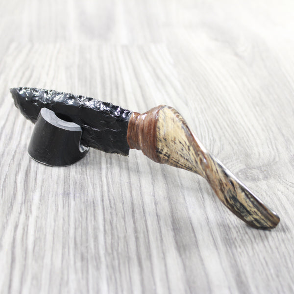 Goat Horn Handle Obsidian Blade Ornamental Knife #6150  Mountain Man Knife
