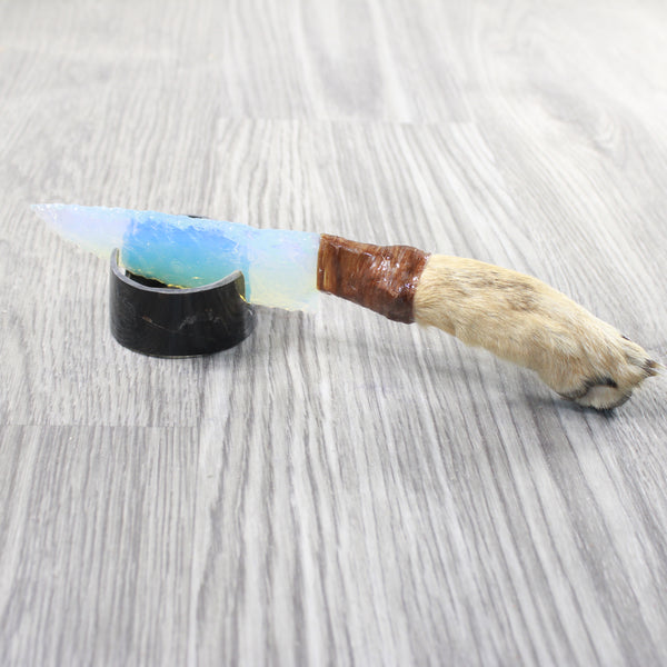 Coyote Foot Handle Opalite Blade Ornamental Knife #1250     Mountain Man Knife