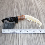 Fox Jaw Handle Obsidian  Blade Ornamental Knife #03369