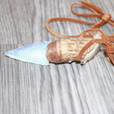 Antler Crown Handle Opalite  Blade Knife Necklace  # 16969
