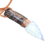 Goat Horn Handle  Opalite Blade Knife Necklace  # 13469