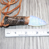 Goat Horn Handle  Opalite Blade Knife Necklace  # 13469