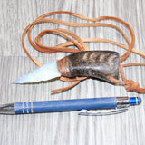 Goat Horn Handle  Opalite Blade Knife Necklace  # 13469