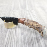 Deer Antler Crown Handle Obsidian Blade Ornamental Knife #2950  Mountain Man Knife