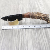 Deer Antler Crown Handle Obsidian Blade Ornamental Knife #2950  Mountain Man Knife