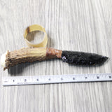 Deer Antler Crown Handle Obsidian Blade Ornamental Knife #2950  Mountain Man Knife