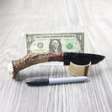 Deer Antler Crown Handle Obsidian Blade Ornamental Knife #2950  Mountain Man Knife