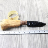 Hair-on Coyote Bone Handle Obsidian Blade Ornamental Knife #0050  Mountain Man Knife
