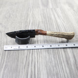 Elk Antler Handle Obsidian Blade Ornamental Knife #815n  Mountain Man Knife
