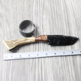 Elk Antler Handle Obsidian Blade Ornamental Knife #815n  Mountain Man Knife