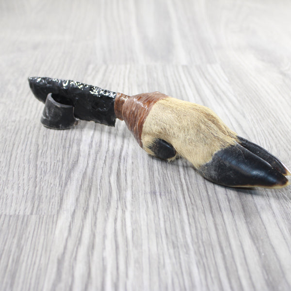 Deer Foot Handle Obsidian Blade Ornamental Knife #945n  Mountain Man Knife